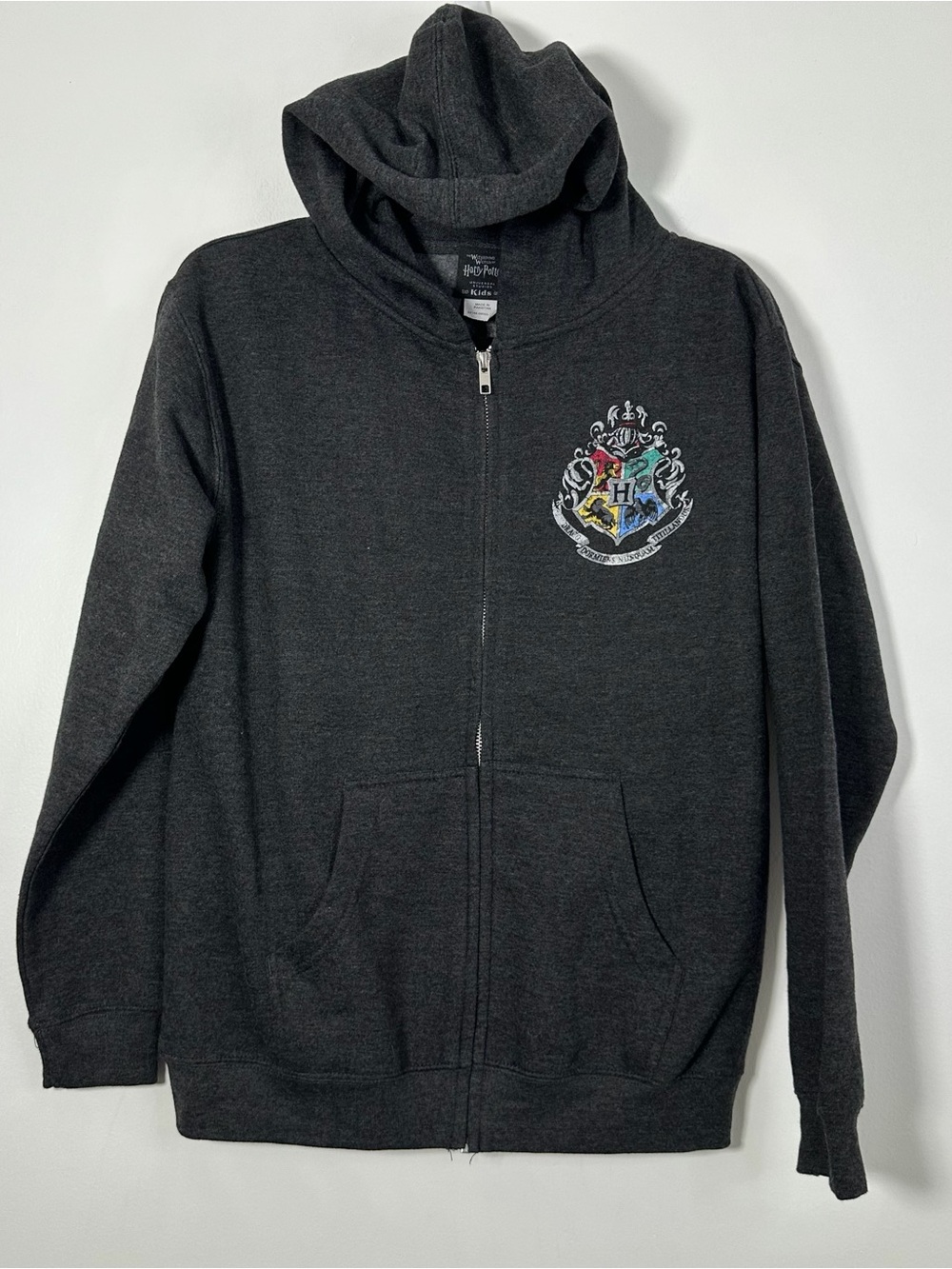 Harry Potter Hogwarts Crest Kids Large Gray Full Zip Hoodie Universal Studios
